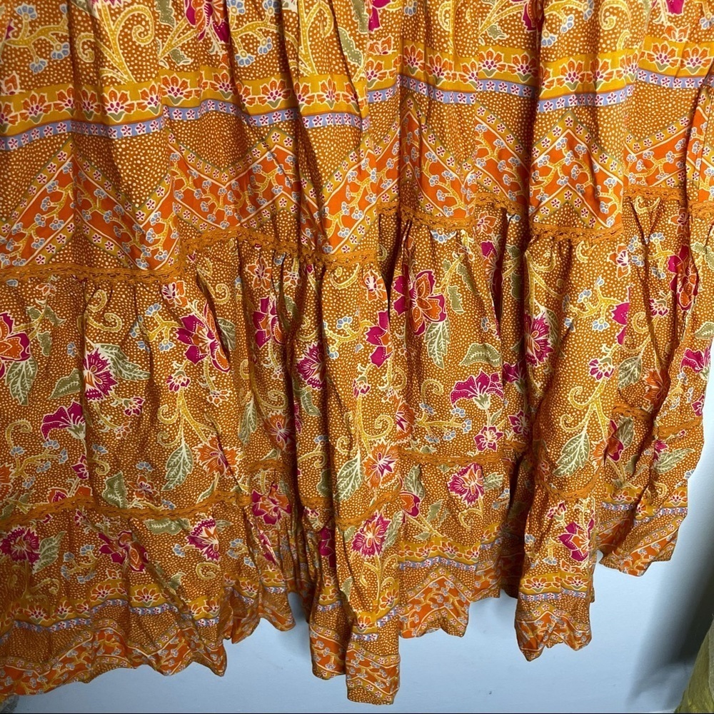 JAASE Boho Ruffle Orange Floral Sash Belted Dress - Picture 5 of 9